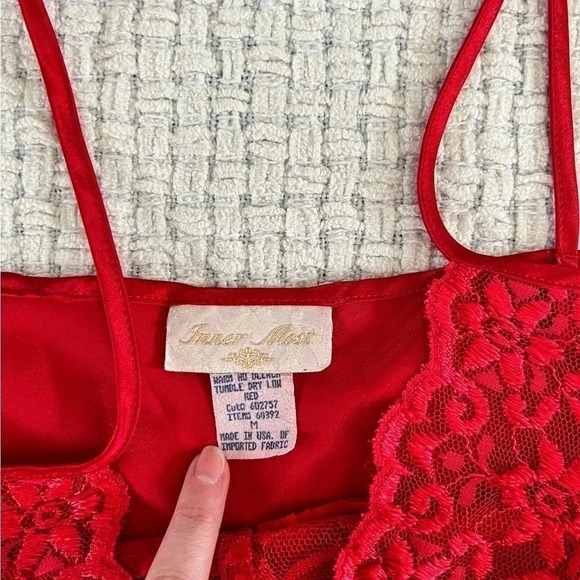 VINTAGE Red Satin Mini Satin Slip Dress - Picture 3 of 5